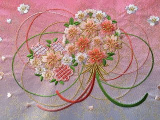 桜くす玉　屏風　刺繍　
