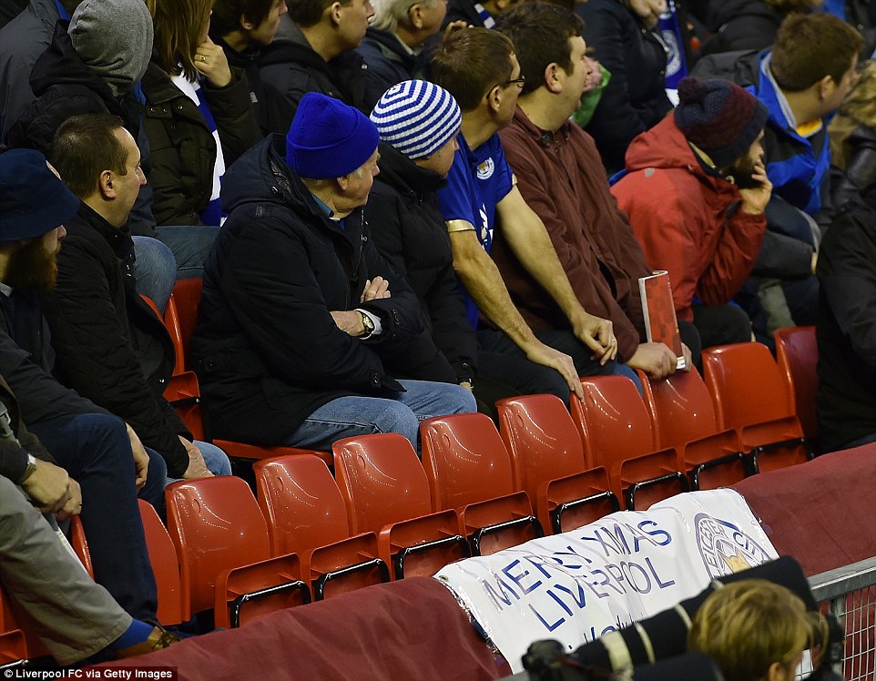 Leicester supporters brought a banner to Anfield