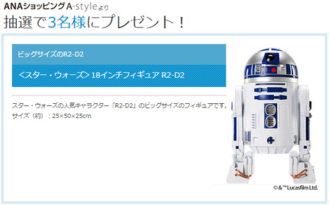 ANAのメルマガ会員限定プレゼント、今月は「R2-D2」のビッグサイズのフィギュアです！